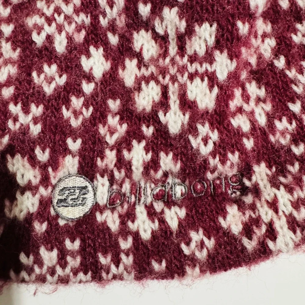 Billabong‎ Beanie Burgundy Cream Snowflake Fair Isle Knit Winter Hat Made in USA